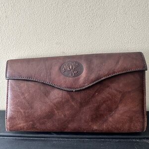 Buxton Wallet Womens Brown Top Grain Leather Long Bifold Organizer Floral Emboss